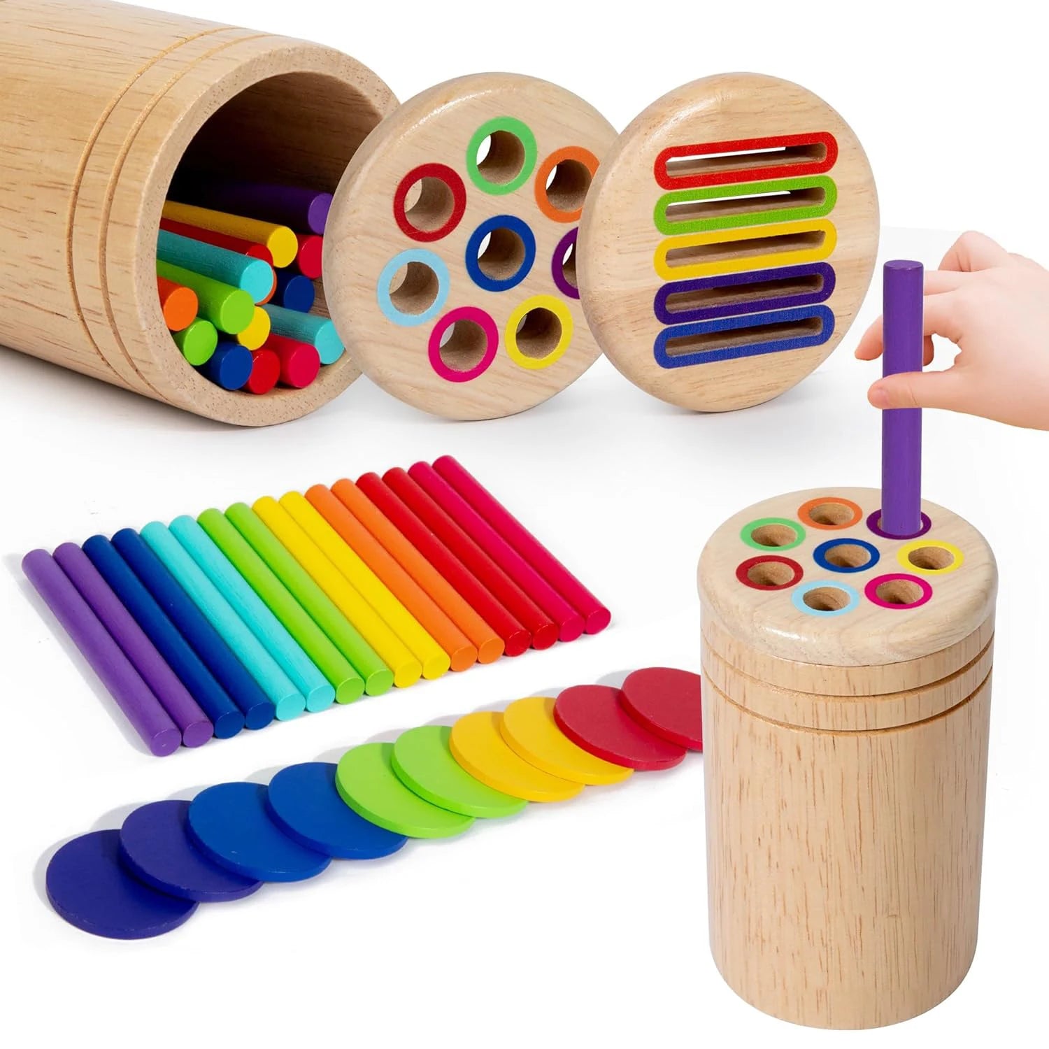 Jouet de tri couleurs en bois - Boîte à pièces sensorielle Montessori 1-3 ans