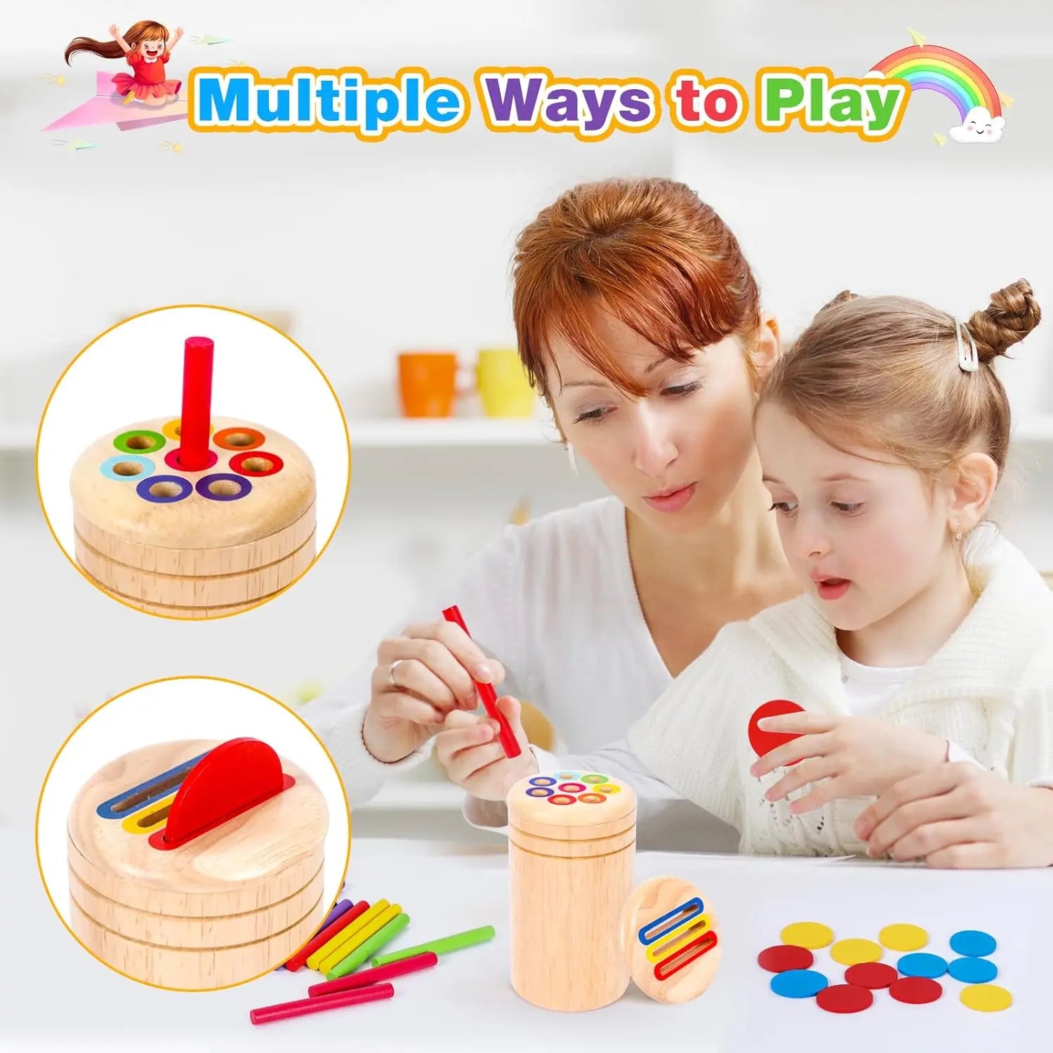 Jouet de tri couleurs en bois - Boîte à pièces sensorielle Montessori 1-3 ans