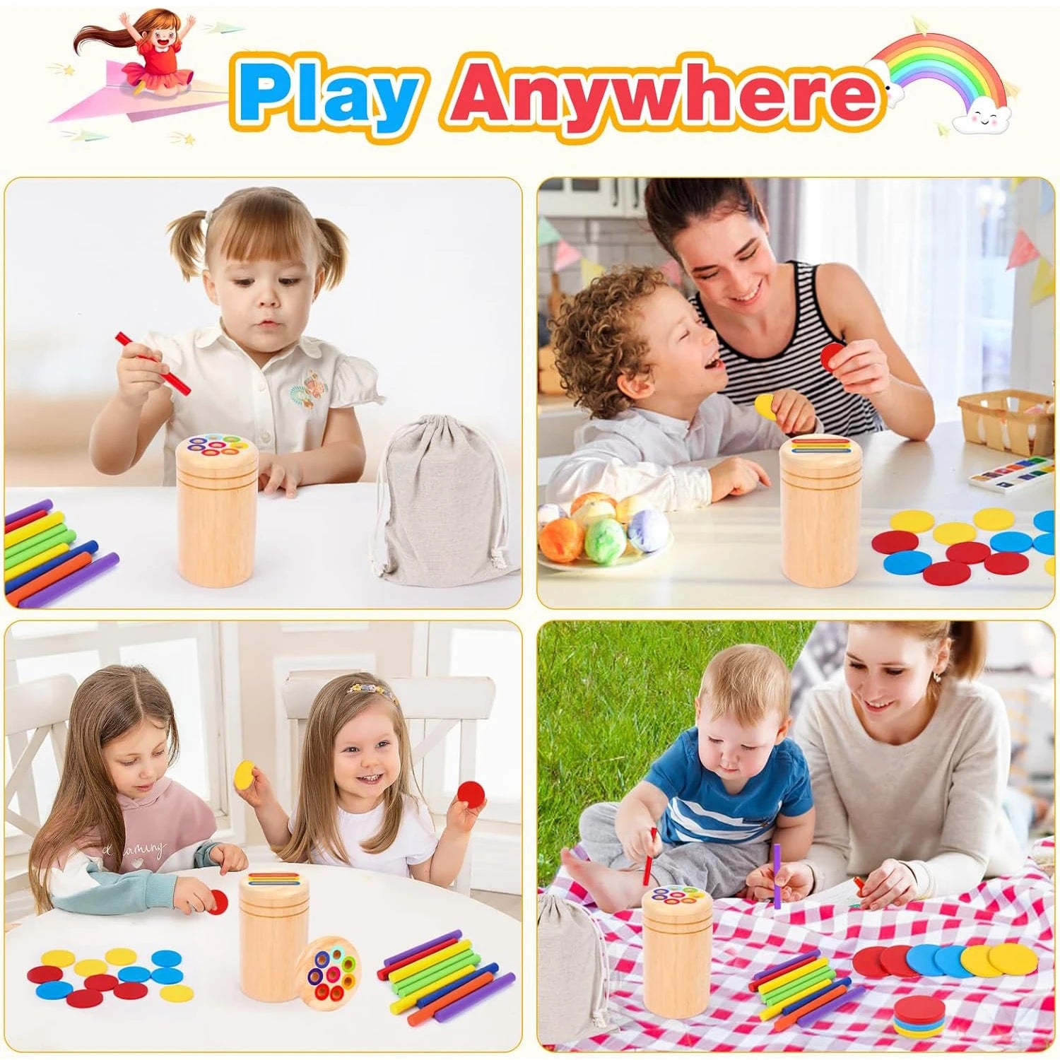 Jouet de tri couleurs en bois - Boîte à pièces sensorielle Montessori 1-3 ans