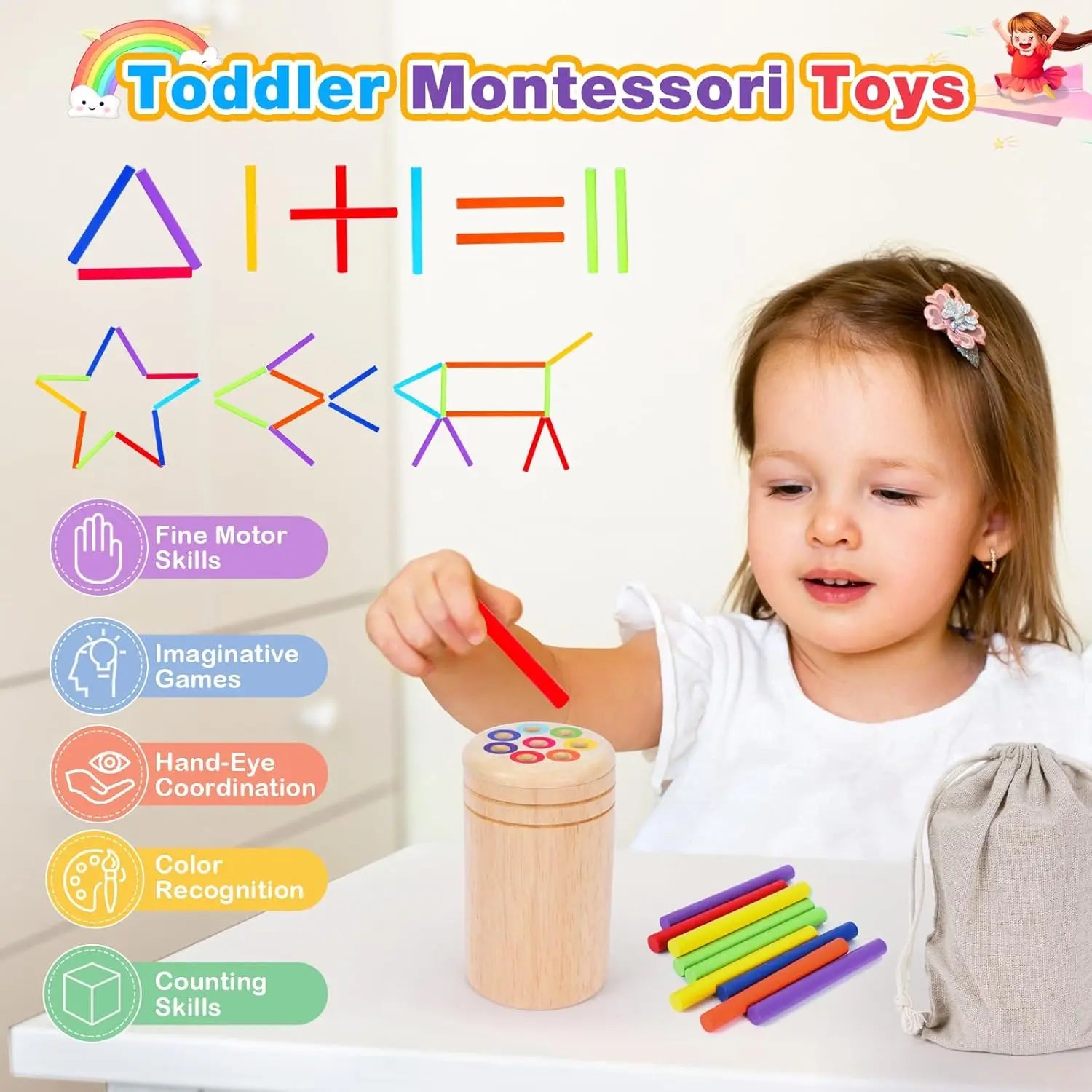 Jouet de tri couleurs en bois - Boîte à pièces sensorielle Montessori 1-3 ans