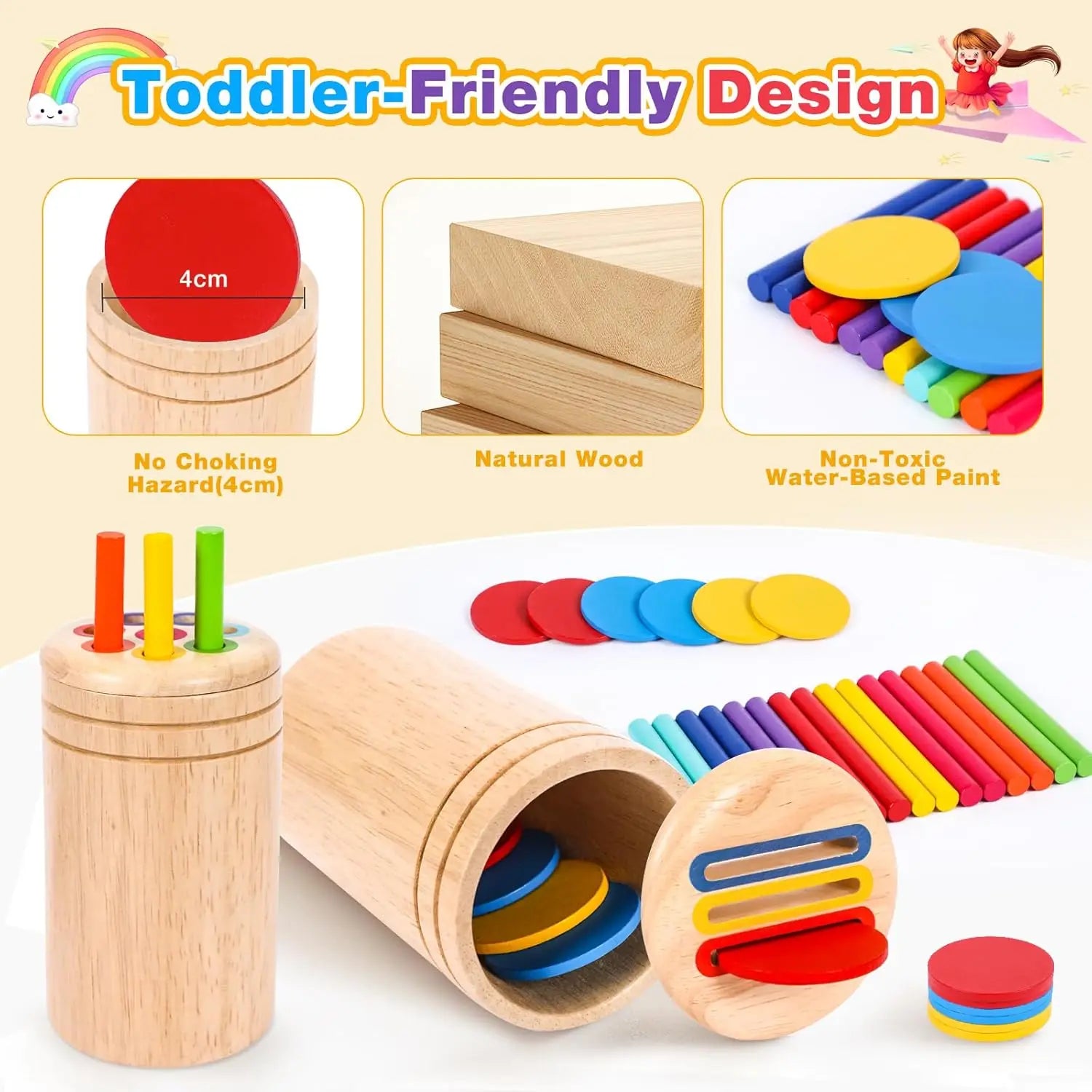 Jouet de tri couleurs en bois - Boîte à pièces sensorielle Montessori 1-3 ans