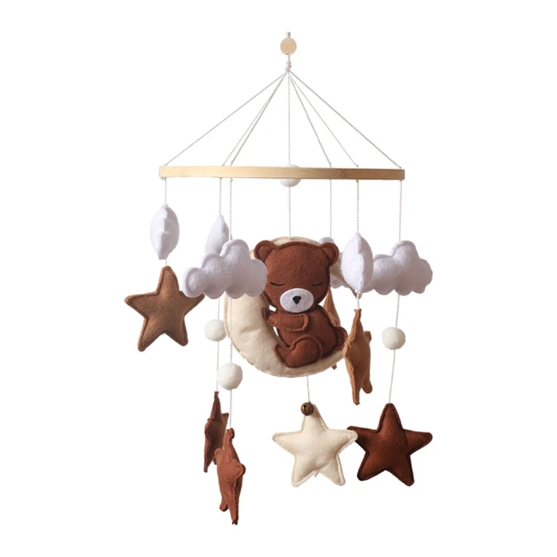 Mobile berceau en bois - Carillon musical ours feutre nouveau-né