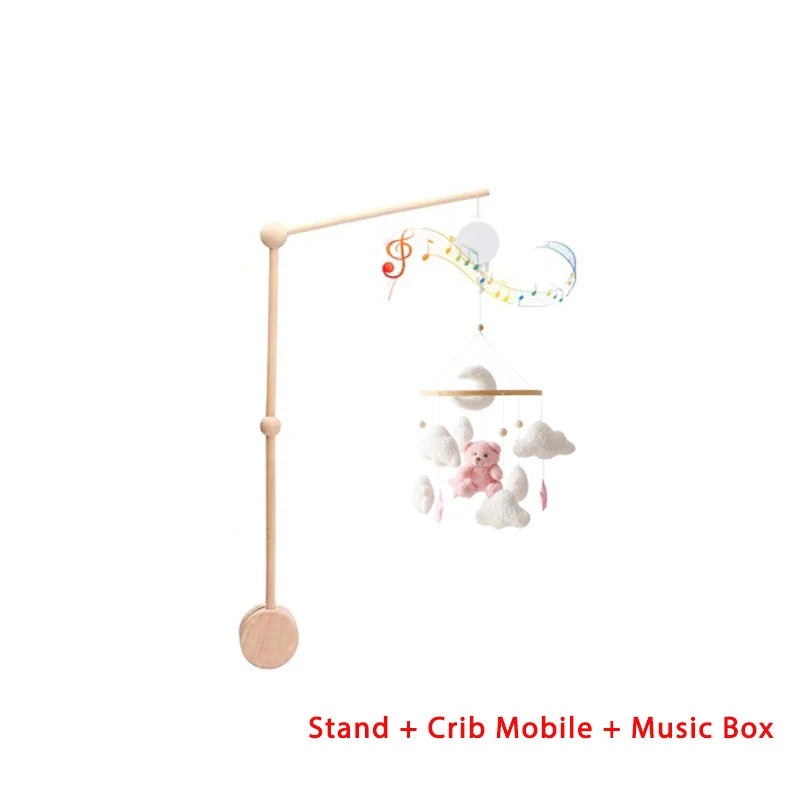 Mobile berceau en bois - Carillon musical ours feutre nouveau-né