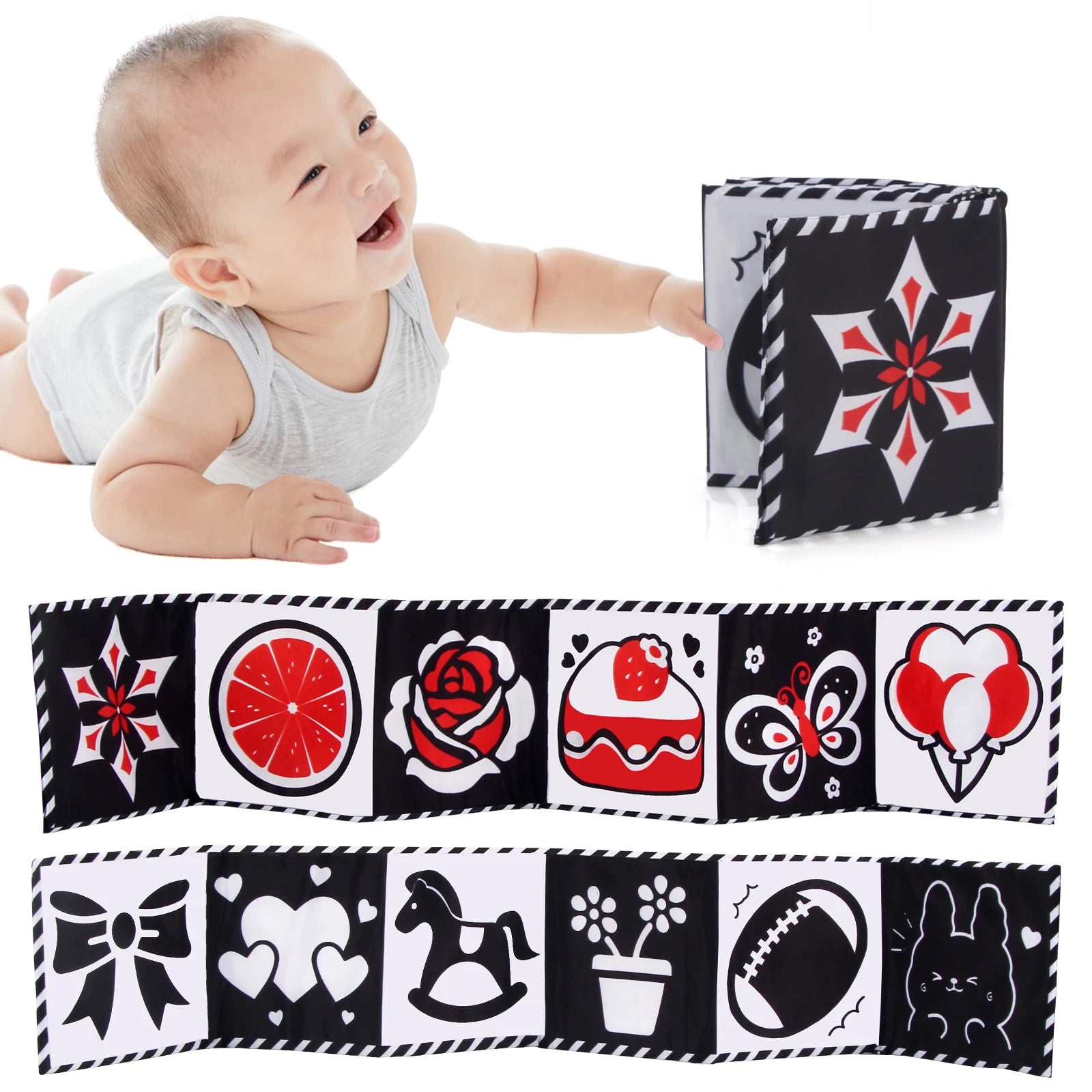Baby Cloth Book High Contrast Baby Toys 0M+ Newborn Crib Toys Black and White Animal Sensory Cloth Books Montessori Toys