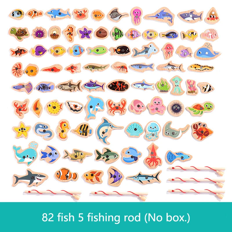 Jeu de pêche magnétique en bois - Animaux marins éducatif
