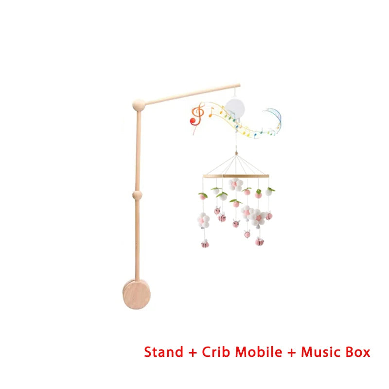 Mobile berceau en bois - Carillon musical ours feutre nouveau-né