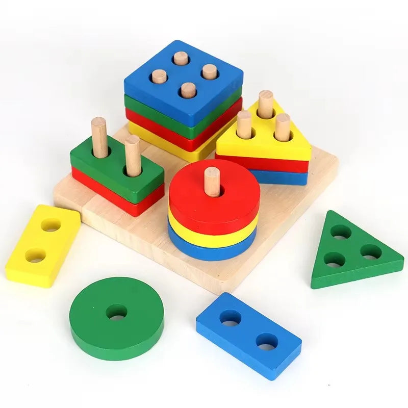 Colonne en bois Montessori - Blocs formes géométriques éveil bébé