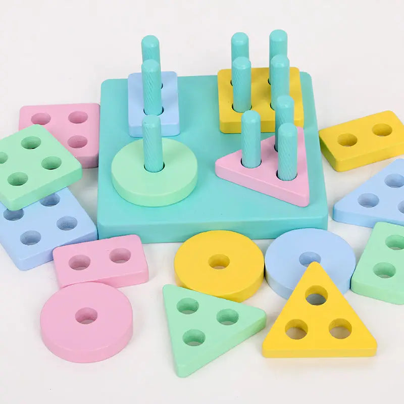 Colonne en bois Montessori - Blocs formes géométriques éveil bébé