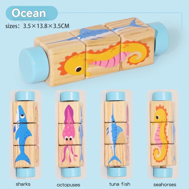 Puzzle rotatif en bois Montessori - Éveil et motricité fine bébé
