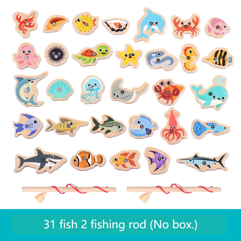 Jeu de pêche magnétique en bois - Animaux marins éducatif