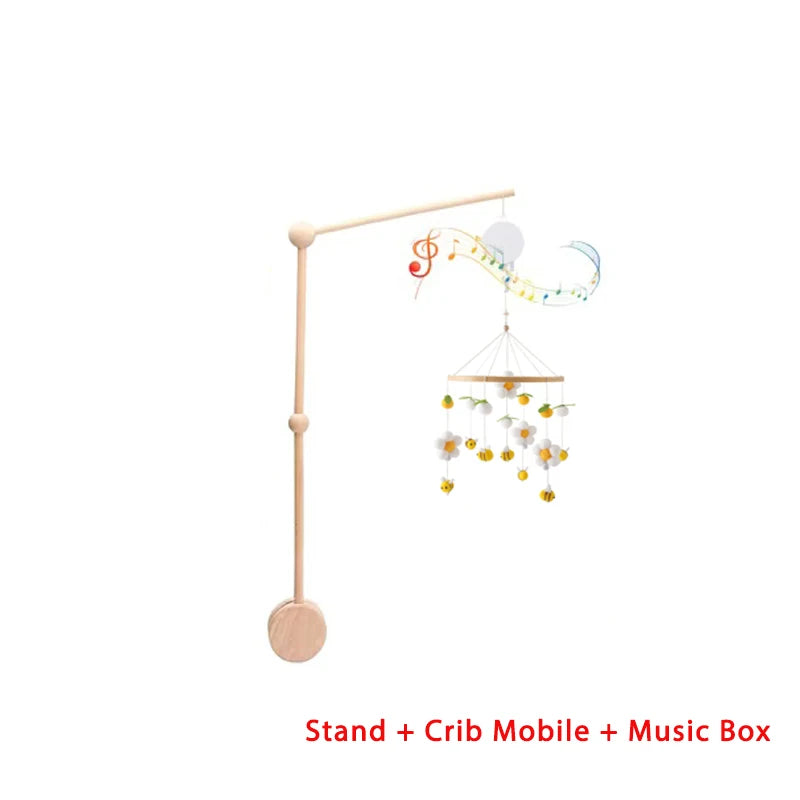 Mobile berceau en bois - Carillon musical ours feutre nouveau-né