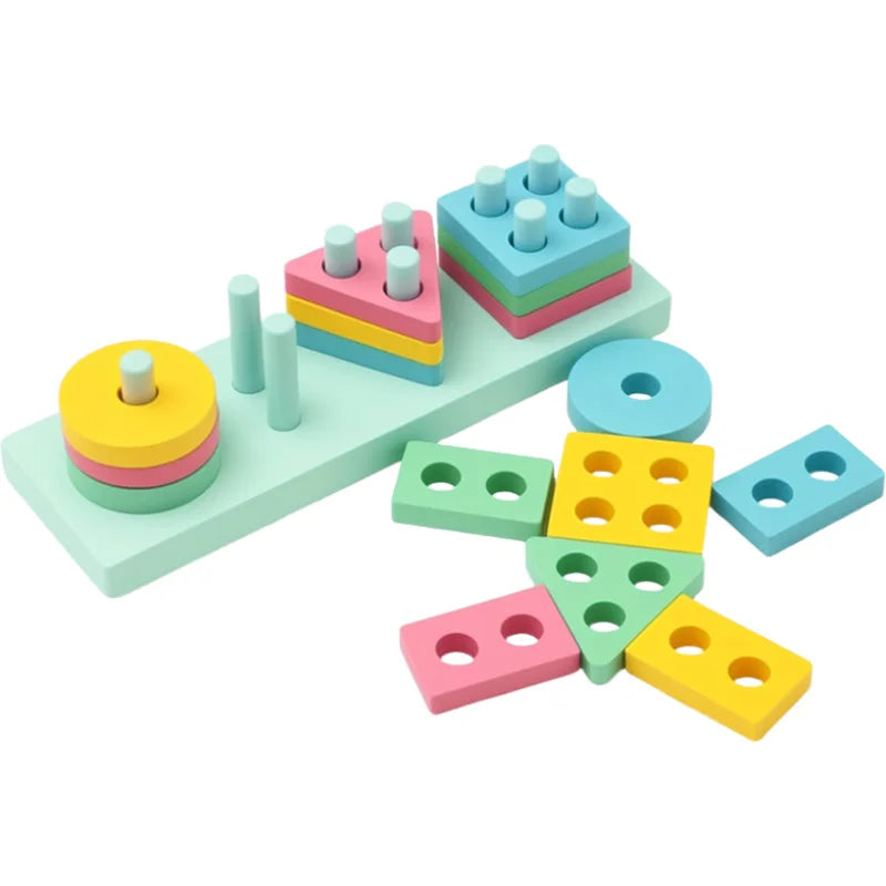 Colonne en bois Montessori - Blocs formes géométriques éveil bébé