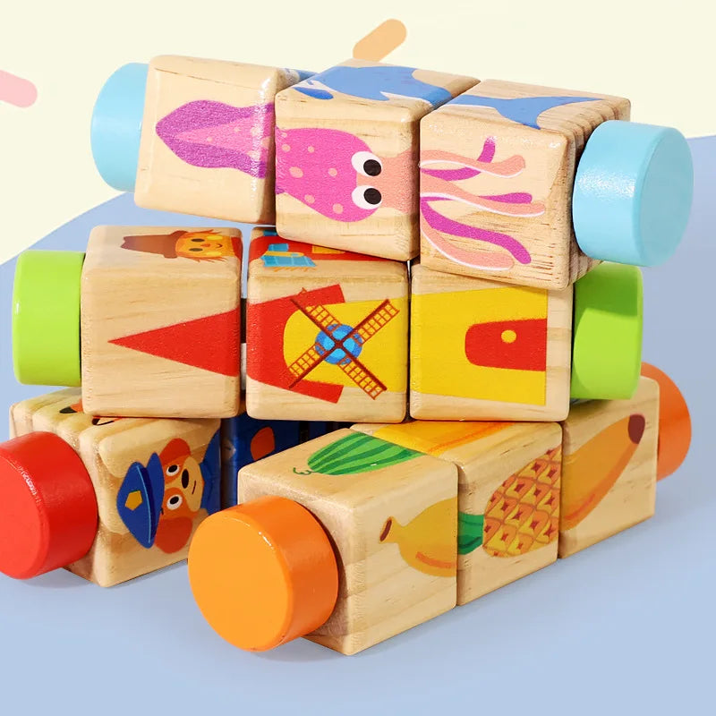 Puzzle rotatif en bois Montessori - Éveil et motricité fine bébé