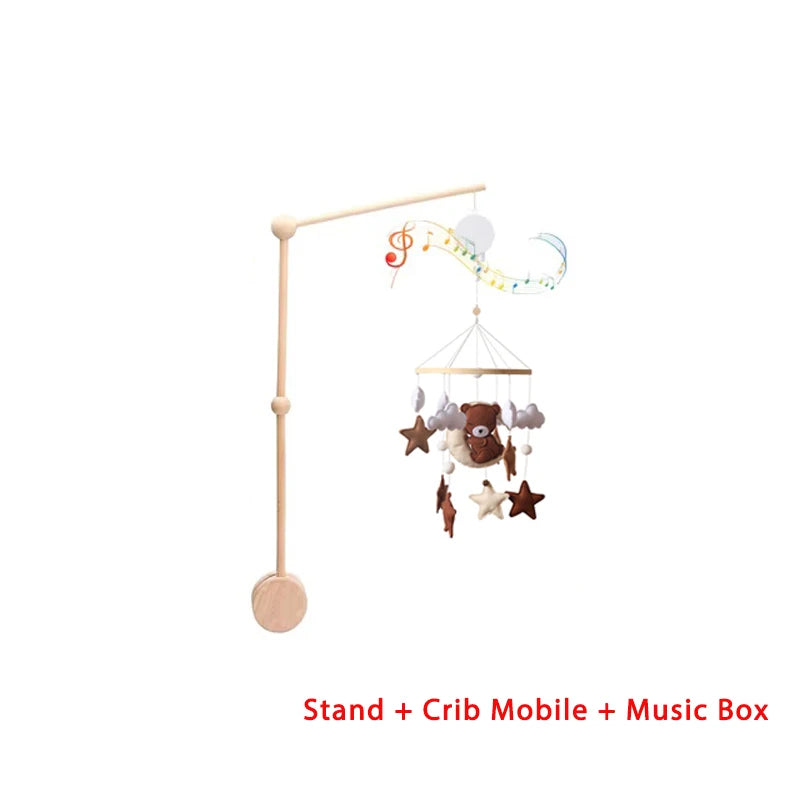 Mobile berceau en bois - Carillon musical ours feutre nouveau-né