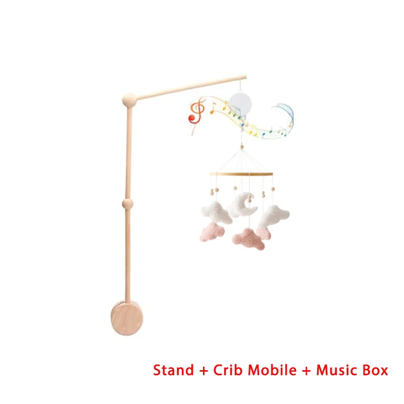 Mobile berceau en bois - Carillon musical ours feutre nouveau-né