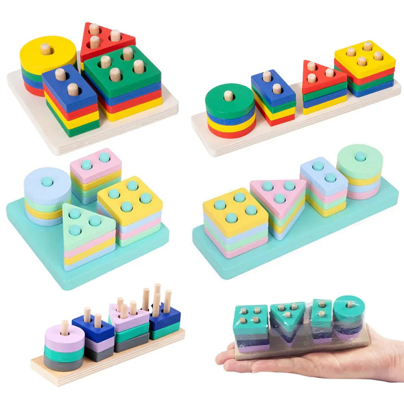 Colonne en bois Montessori - Blocs formes géométriques éveil bébé