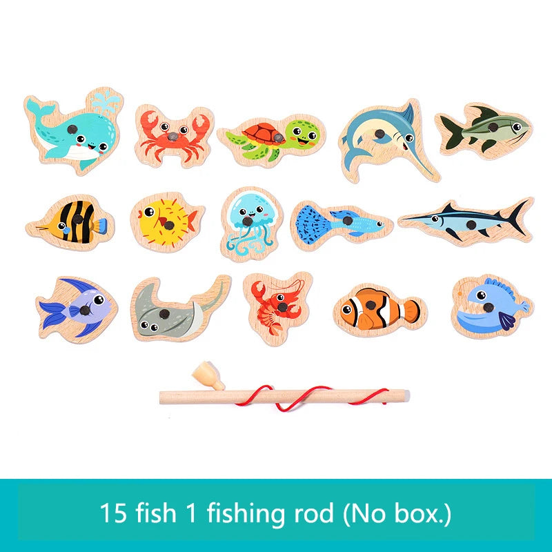 Jeu de pêche magnétique en bois - Animaux marins éducatif