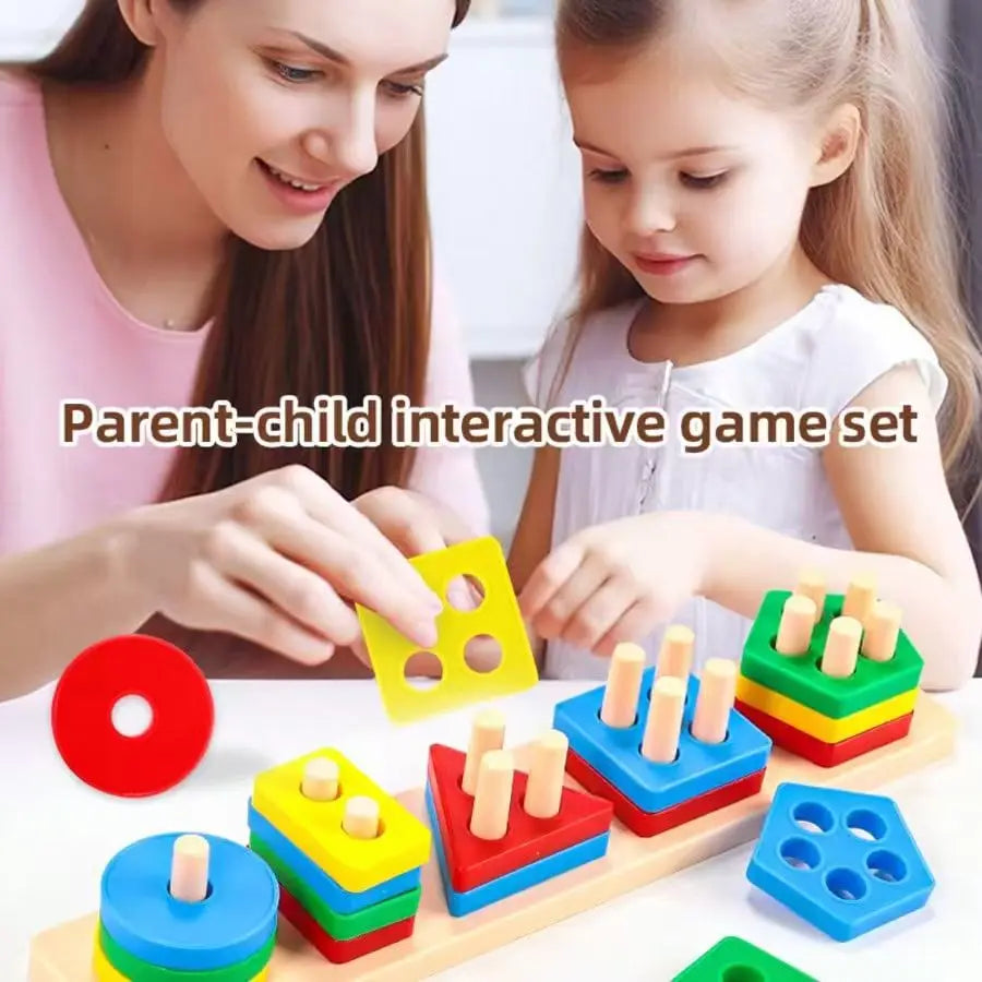 Jeu d'encastrement 4 colonnes formes géométriques - Éveil bébé 0-3 ans