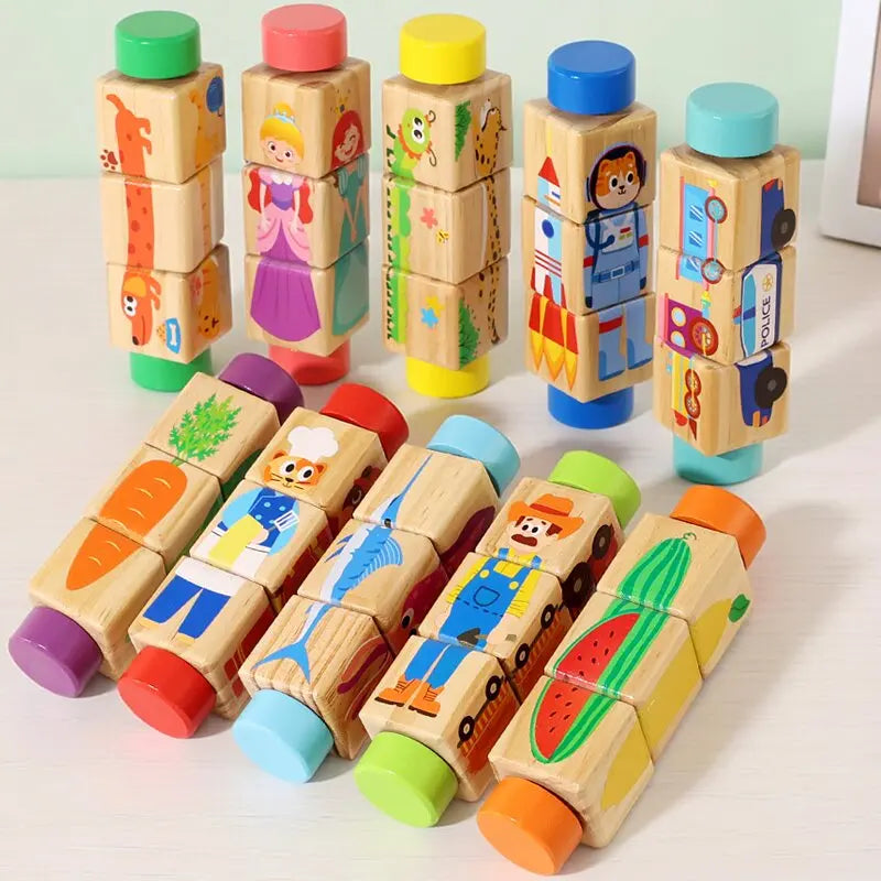Puzzle rotatif en bois Montessori - Éveil et motricité fine bébé