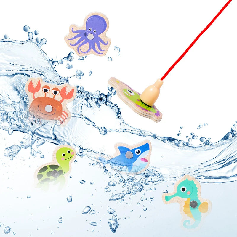 Jeu de pêche magnétique en bois - Animaux marins éducatif