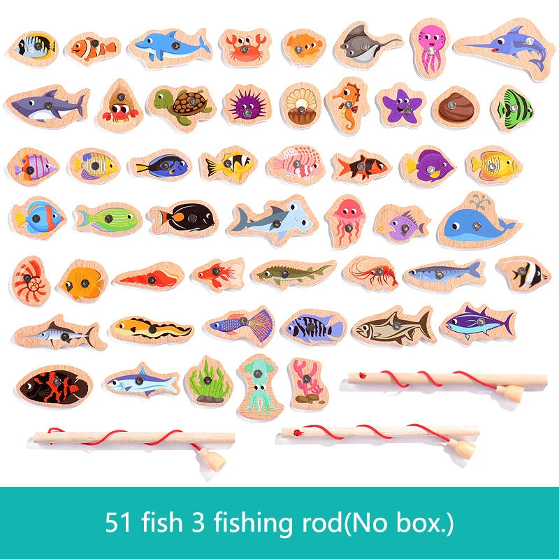Jeu de pêche magnétique en bois - Animaux marins éducatif