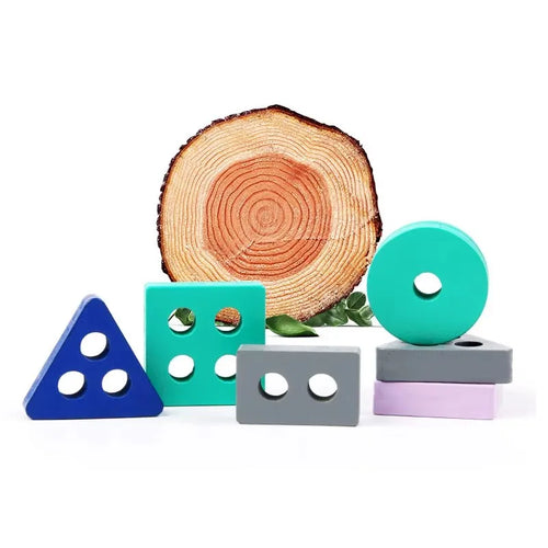 Colonne en bois Montessori - Blocs formes géométriques éveil bébé