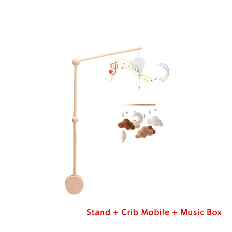 Mobile berceau en bois - Carillon musical ours feutre nouveau-né