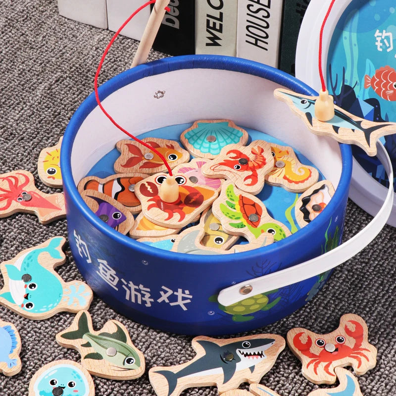 Jeu de pêche magnétique en bois - Animaux marins éducatif