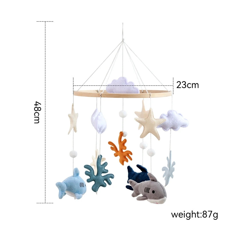 Mobile berceau en bois - Carillon musical ours feutre nouveau-né