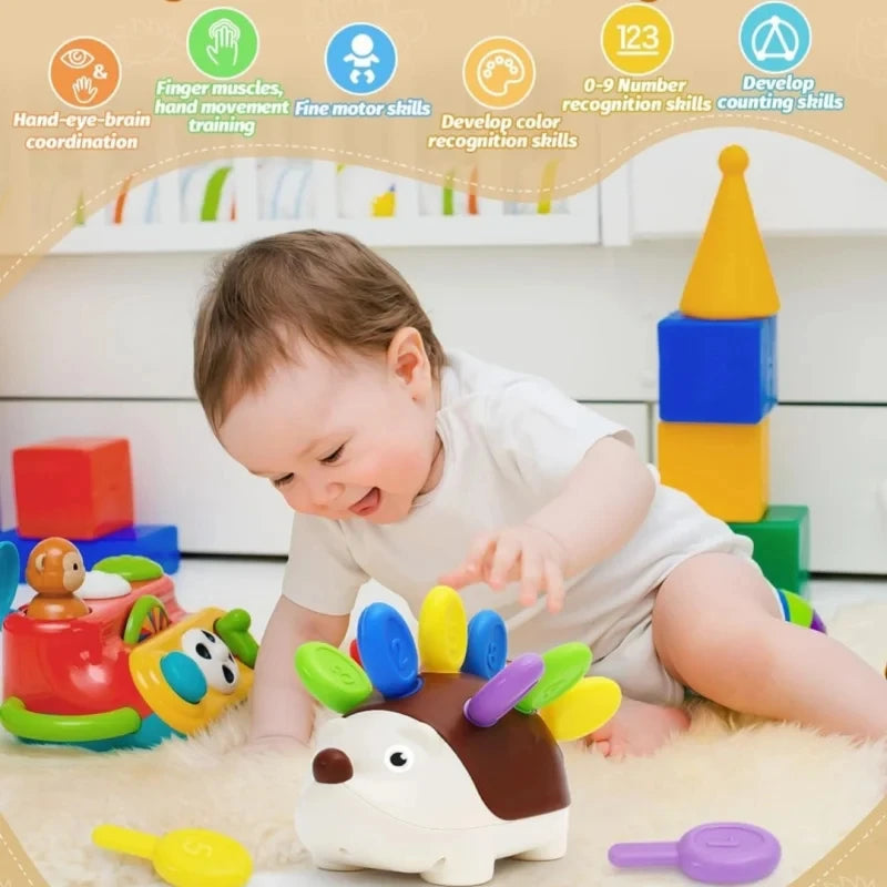 Hérisson sensoriel Montessori - Jouet éveil motricité fine 1-4 ans