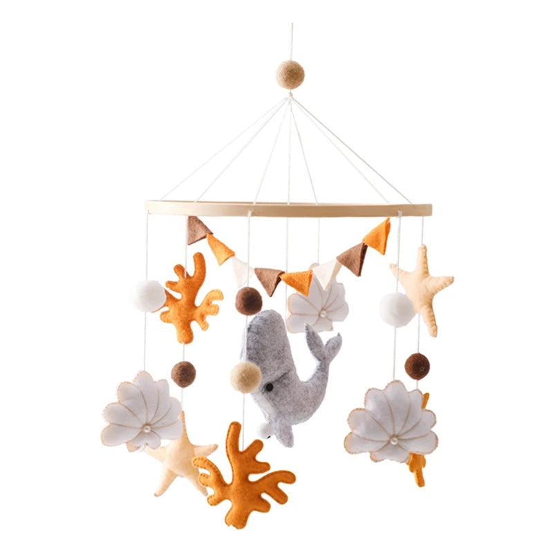 Mobile berceau en bois - Carillon musical ours feutre nouveau-né