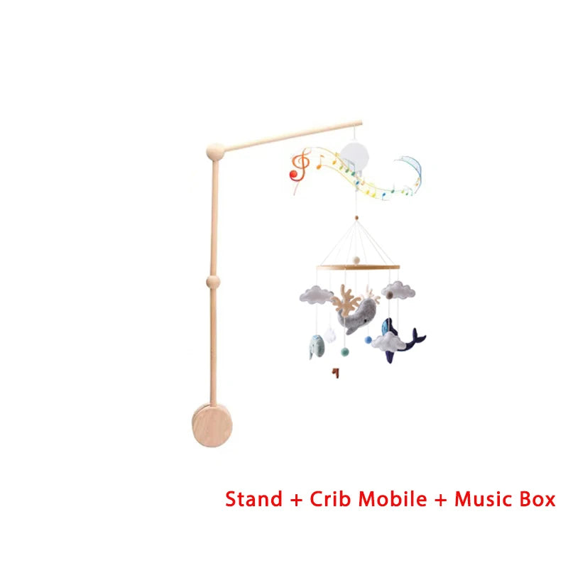 Mobile berceau en bois - Carillon musical ours feutre nouveau-né