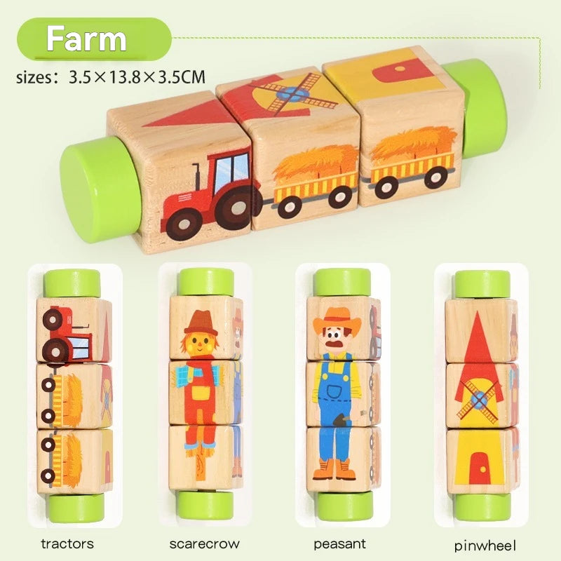 Puzzle rotatif en bois Montessori - Éveil et motricité fine bébé