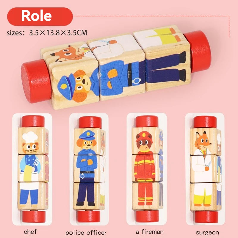 Puzzle rotatif en bois Montessori - Éveil et motricité fine bébé