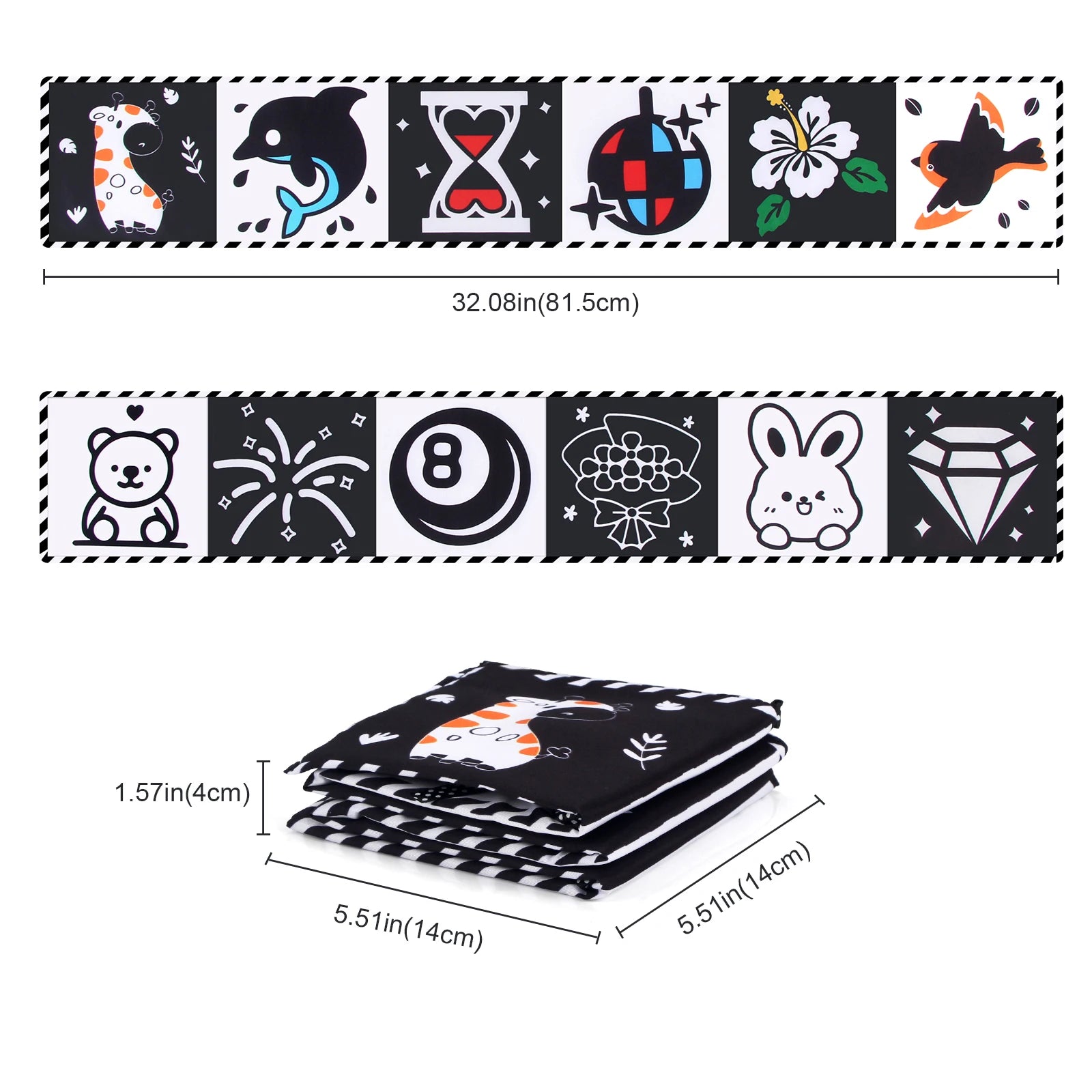 Baby Cloth Book High Contrast Baby Toys 0M+ Newborn Crib Toys Black and White Animal Sensory Cloth Books Montessori Toys