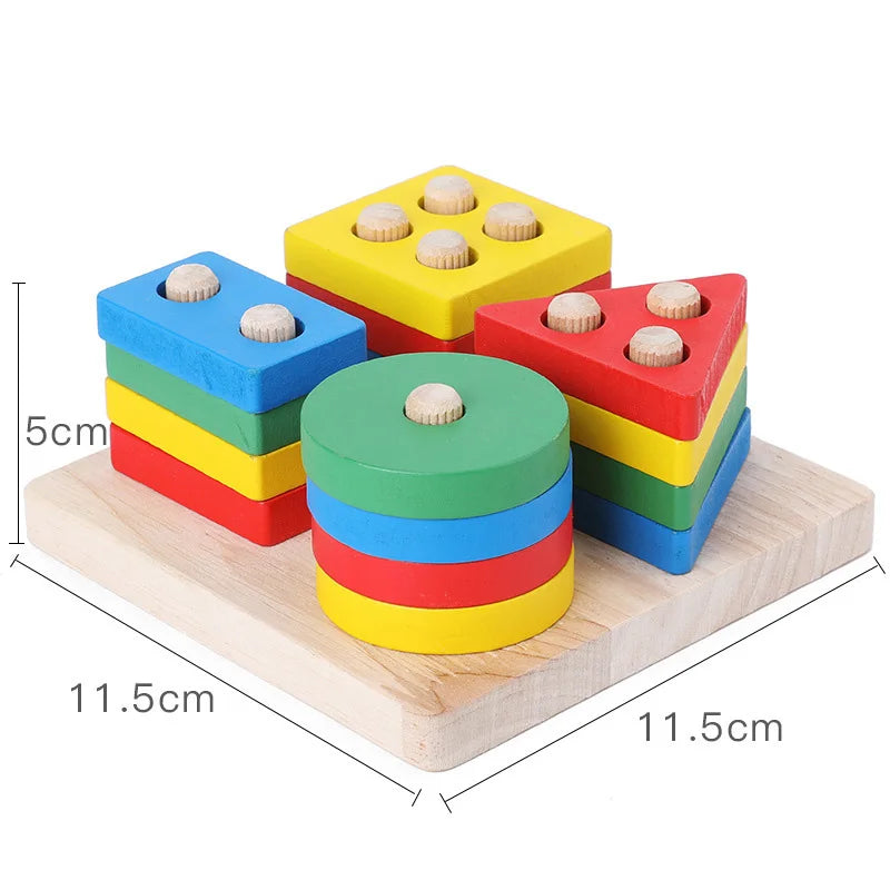 Colonne en bois Montessori - Blocs formes géométriques éveil bébé