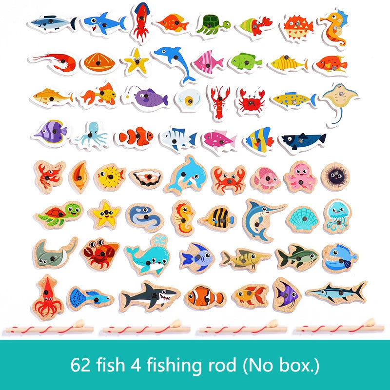 Jeu de pêche magnétique en bois - Animaux marins éducatif