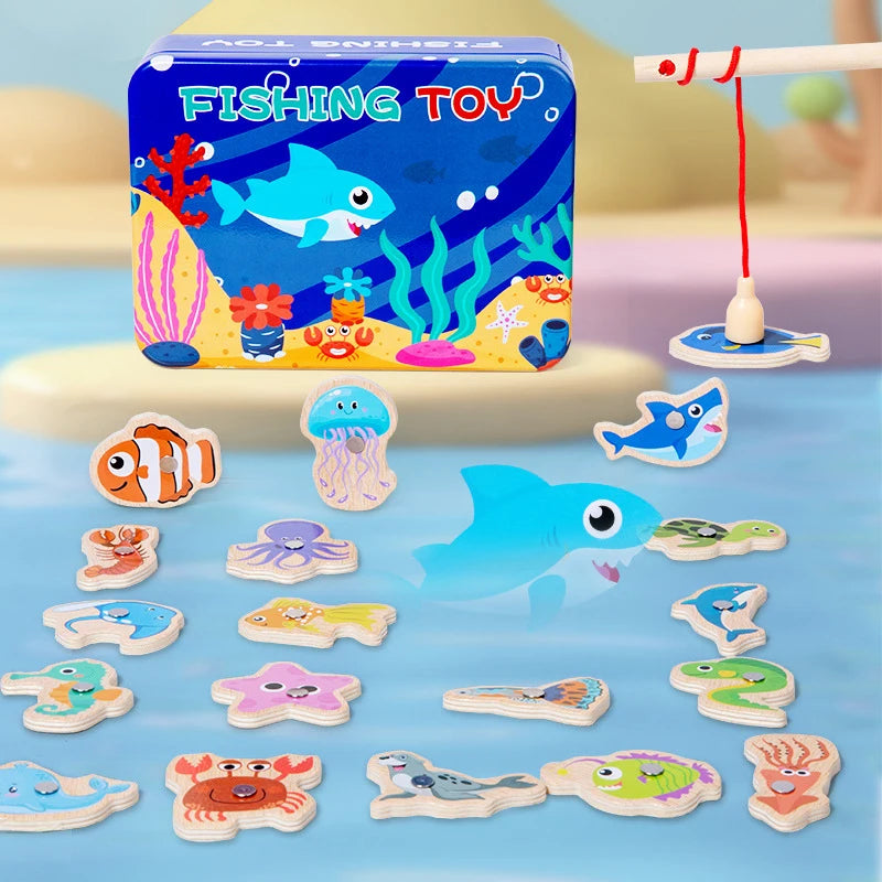 Jeu de pêche magnétique en bois - Animaux marins éducatif