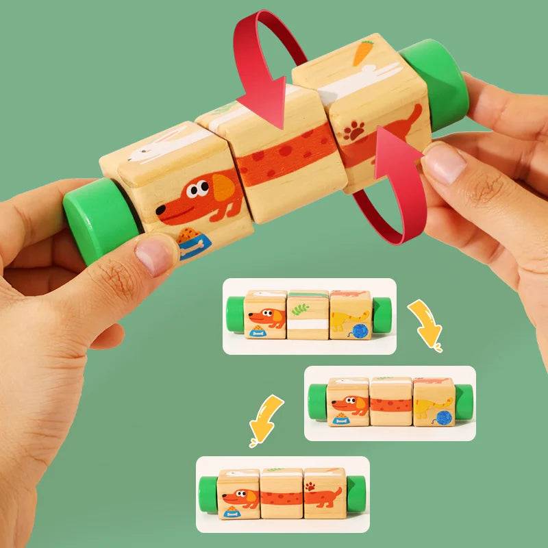 Puzzle rotatif en bois Montessori - Éveil et motricité fine bébé