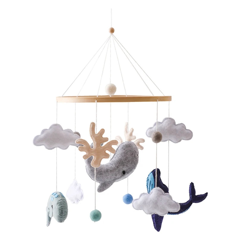 Mobile berceau en bois - Carillon musical ours feutre nouveau-né