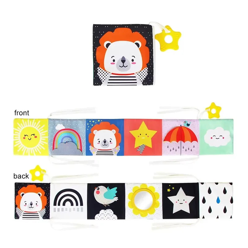 Baby Cloth Book High Contrast Baby Toys 0M+ Newborn Crib Toys Black and White Animal Sensory Cloth Books Montessori Toys