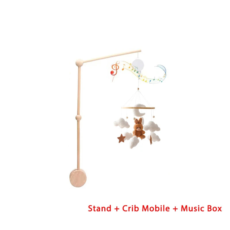 Mobile berceau en bois - Carillon musical ours feutre nouveau-né