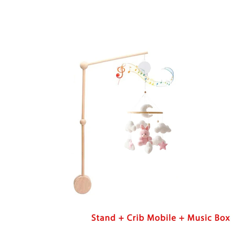 Mobile berceau en bois - Carillon musical ours feutre nouveau-né