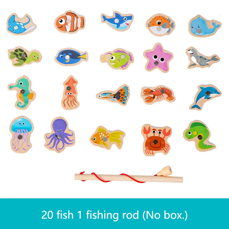 Jeu de pêche magnétique en bois - Animaux marins éducatif